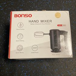 New - Electric 5 Speed Portable Handheld Whisk Mixer w Beater & Dough Hooks