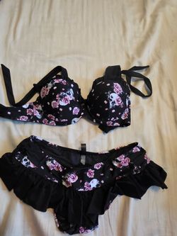 Black Skull Floral Bikini set