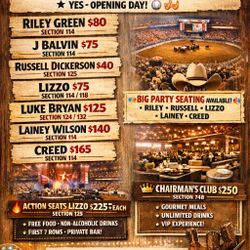 All rodeo Tickets Lower Level (Stapleton, Creed , Forrest , Megan , Lainey)