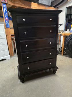 Modern Espresso 5 Drawer Tallboy Dresser with Lift Top Mirror