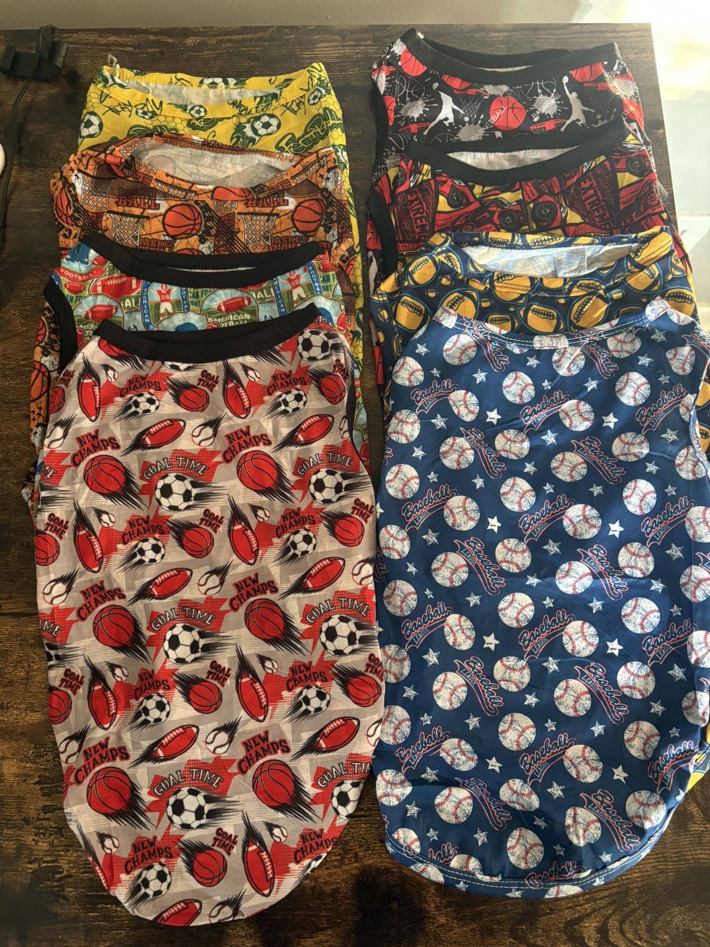 8 Dog Shirts Size L Sports Themed