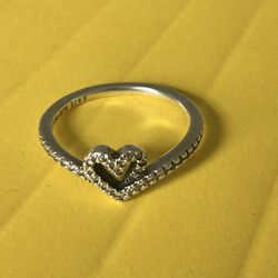 Pandora Sparkling Wishbone Heart Ring 