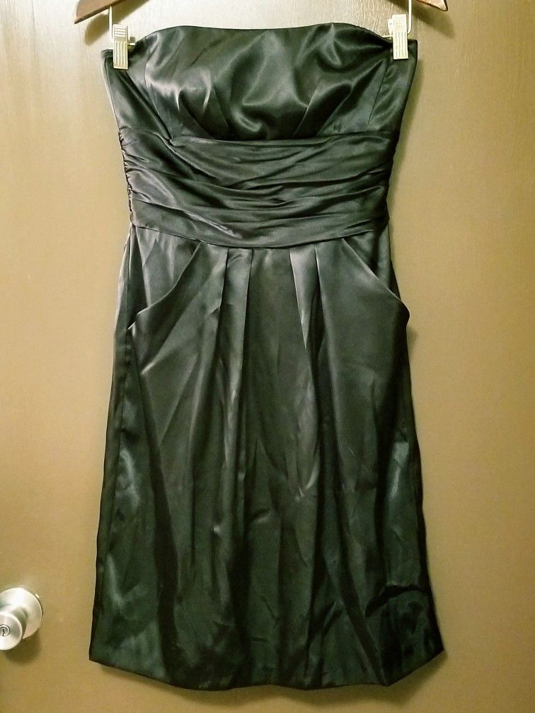 David's Bridal Black Satin Strapless Dress with Pockets.