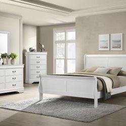 Four Piece, Queen Bedroom Set With Queen, Bed Frame, A Dresser Mirror And Nightstand On Sale Now Don’t Miss