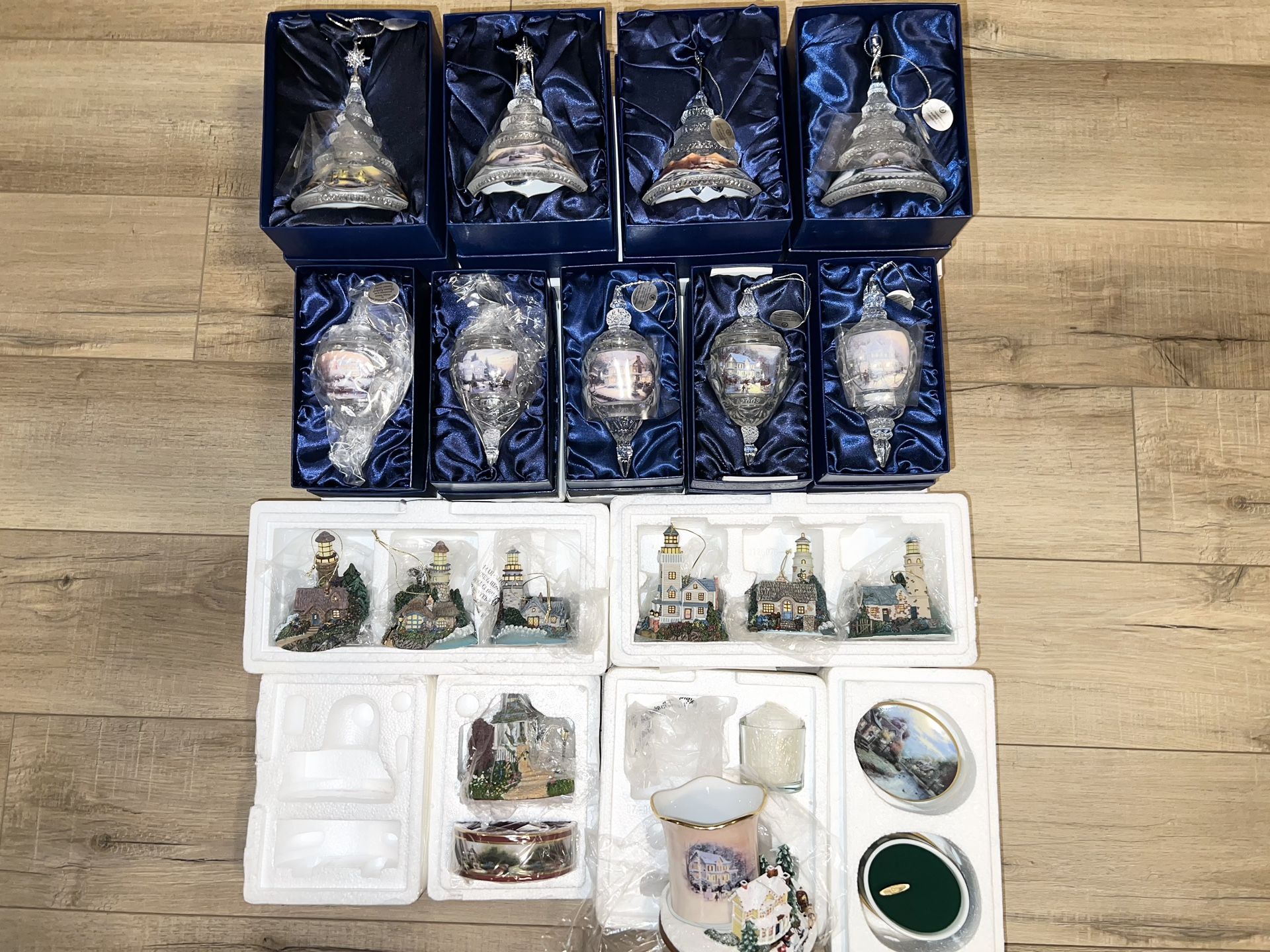 13 LOT Thomas Kinkade Christmas Ornaments Music Boxes Candle Holder New In Boxes