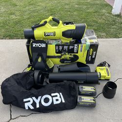 RYOBI 40V HP Brushless 100 MPH 600 CFM Cordless Leaf Blower/Mulcher/Vacuum with (2) 4.0 Ah Batteries and Charger