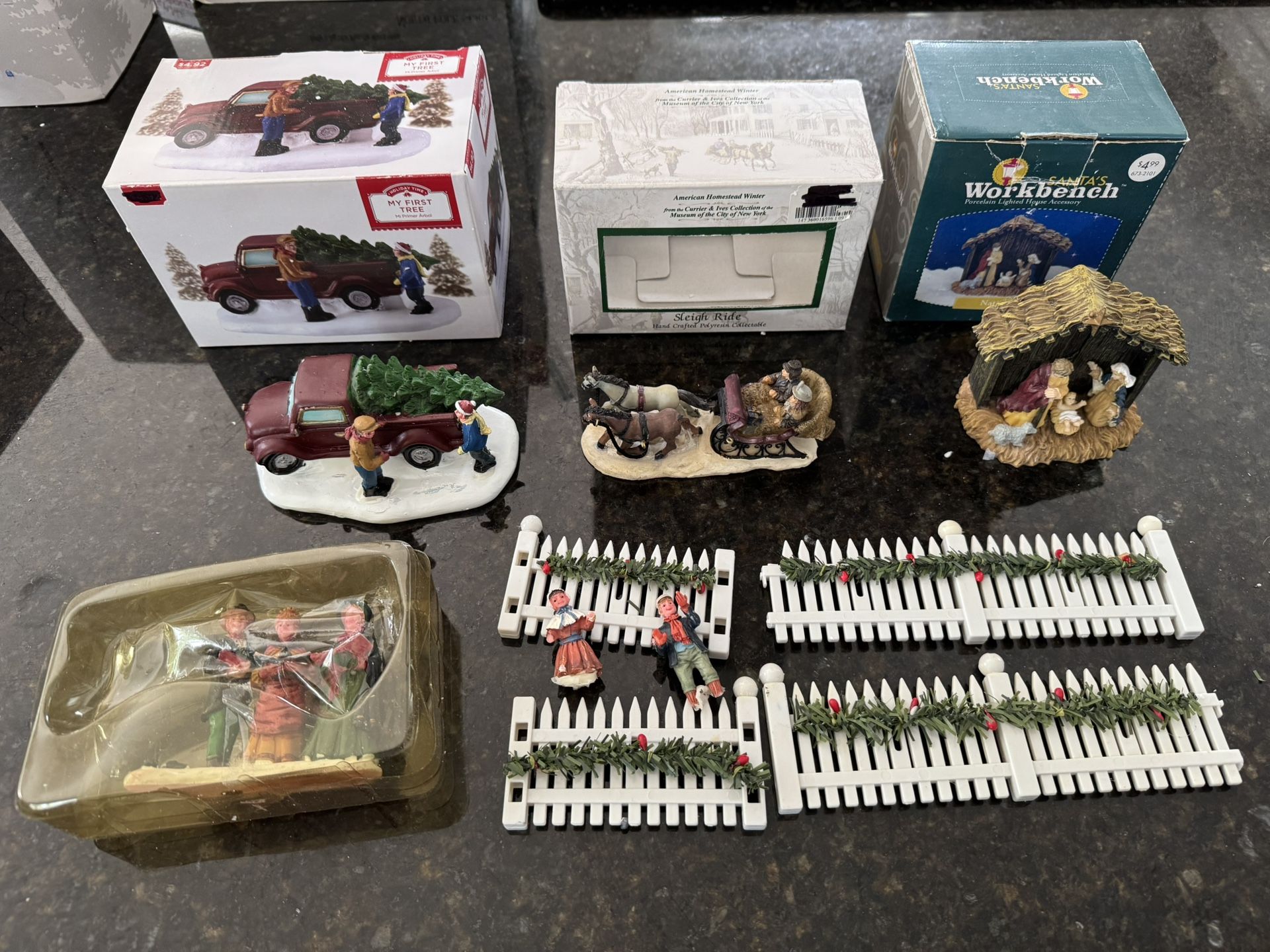 🎄 Christmas Village Figurines & Accessories Bundle – Holiday Magic Collection