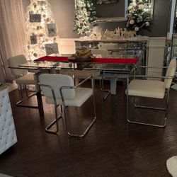 Extendable, Glass Table And Chairs 