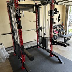 PRO SERIES Ultimate 3-1 Half Rack Functional Trainer w/Smith Machine Bar | 400lb Stack | Gym Equipment | Fitness | Commercial | Squat Rack