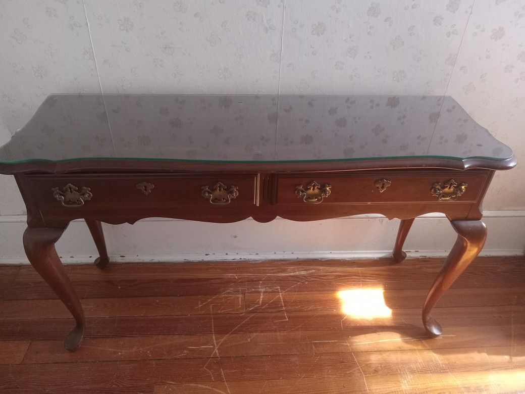 Real Wood Console Table With Glass 28 Inches Tall 4 Ft Wide