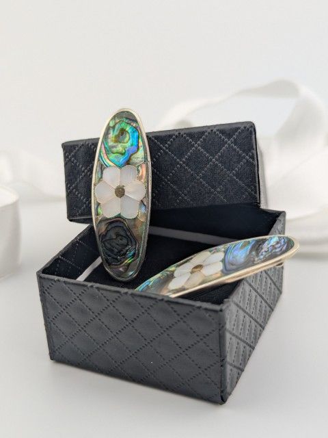 Vintage Silver Barrette Hair Clips, Mexican Art, Sterling silver