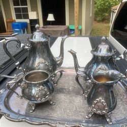 4pc Silver Played Tea Set