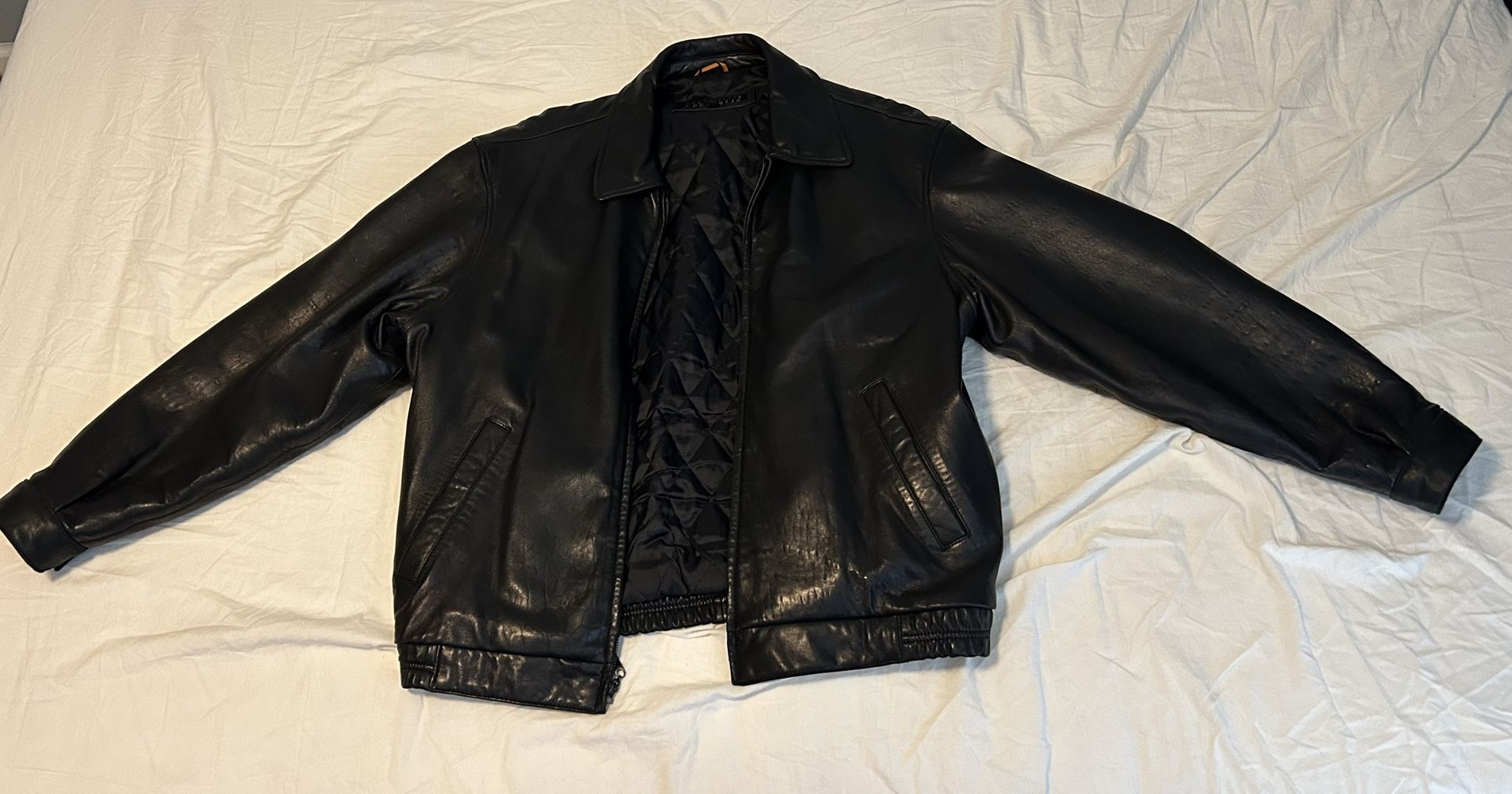 Perry Ellis Portfolio Lambskin Men Leather Jacket, Large, Black