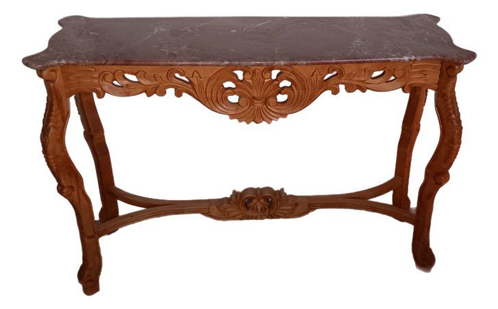 Antique Brown Wood Marble Top Chippendale Console Table  Open To Offers