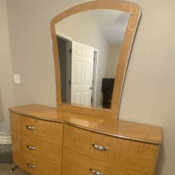 Bedroom Dresser and Mirror - Natural/Chrome