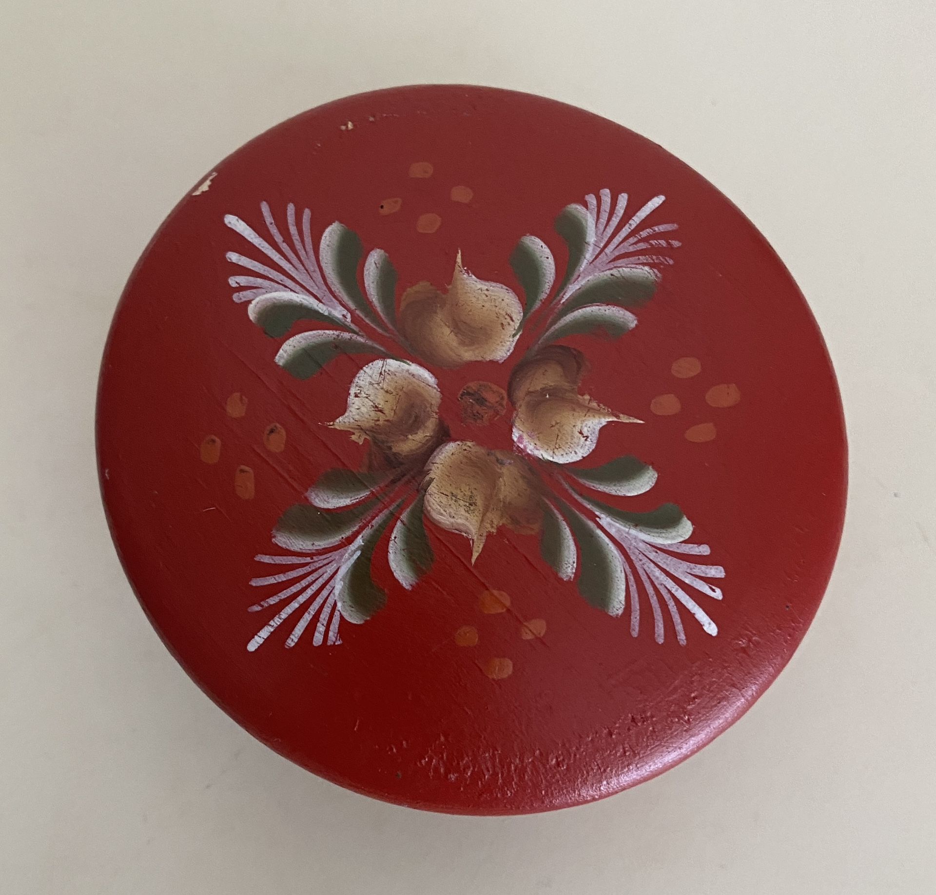 Vintage Round Red Hand painted Box