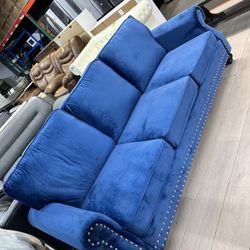 Light Navy Blue 3 seats Velvet Sofa Couch 