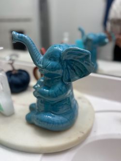 Blue Ceramic Elephant Figurine