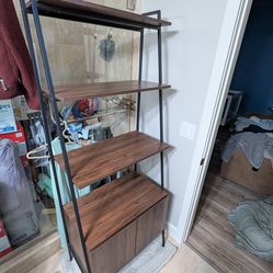 Brown Wood 3-Shelf Bookcase Metal Frame Bookshelf with Storage Cabinet Plant Stand