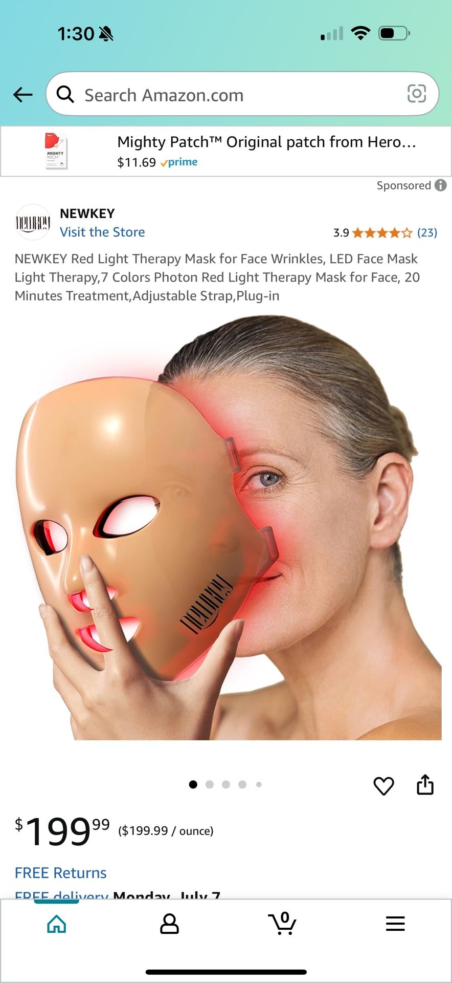 NEWKEY Red Light Therapy Mask for Face Wrinkles, LED Face Mask Light Therapy,7 Colors Photon Red Light Therapy Mask for Face, 20 Minutes Treatment,Adj