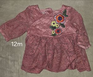 Baby Pink Lace Top with Embroidered Flowers 12m
