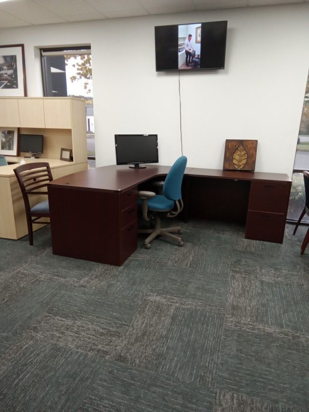L-Shaped Desk with Dual File Cabinet 