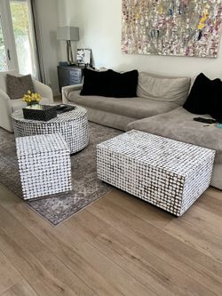 Designer, Eclectic Tables- White Distressed Wood