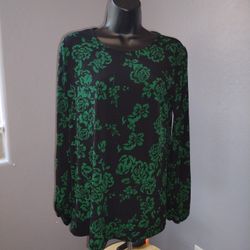 Susan Graver Women's Long Sleeve Black Blouse With Floral Pattern Size Small
