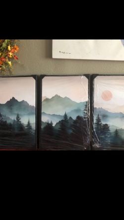 Yolbcdr Framed Mountain Canvas Wall Art Decor Forest Landscape Prints Set of 3 Green Nature Watercolor Painting Pictures Modern Neutral Artwork for Li