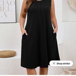 NWT SHOWMALL Women's Plus Dress Casual Sleeveless Beach Tank Sundress with Pockets 5X Black