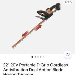 22" 20V Portable D Grip Cordless Antivibration Dual Action Blade Hedge Trimmer