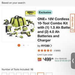 Ryobi 10 Piece Power Tool Set