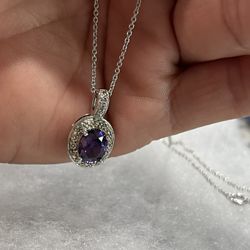 Sterling Silver Amethyst Cz Necklace 