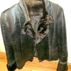 Joseph Designer Leather Fur Jacket Coat Size Small