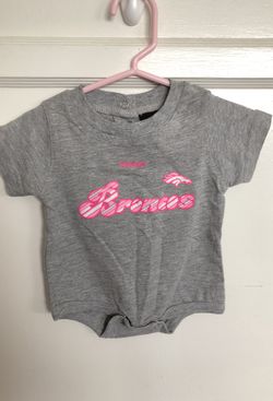 NWT- Grey and Pink Bronco baby girl onesies 0-3 months - football