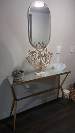 Gold & Glass Console Table + Arched Mirror Set