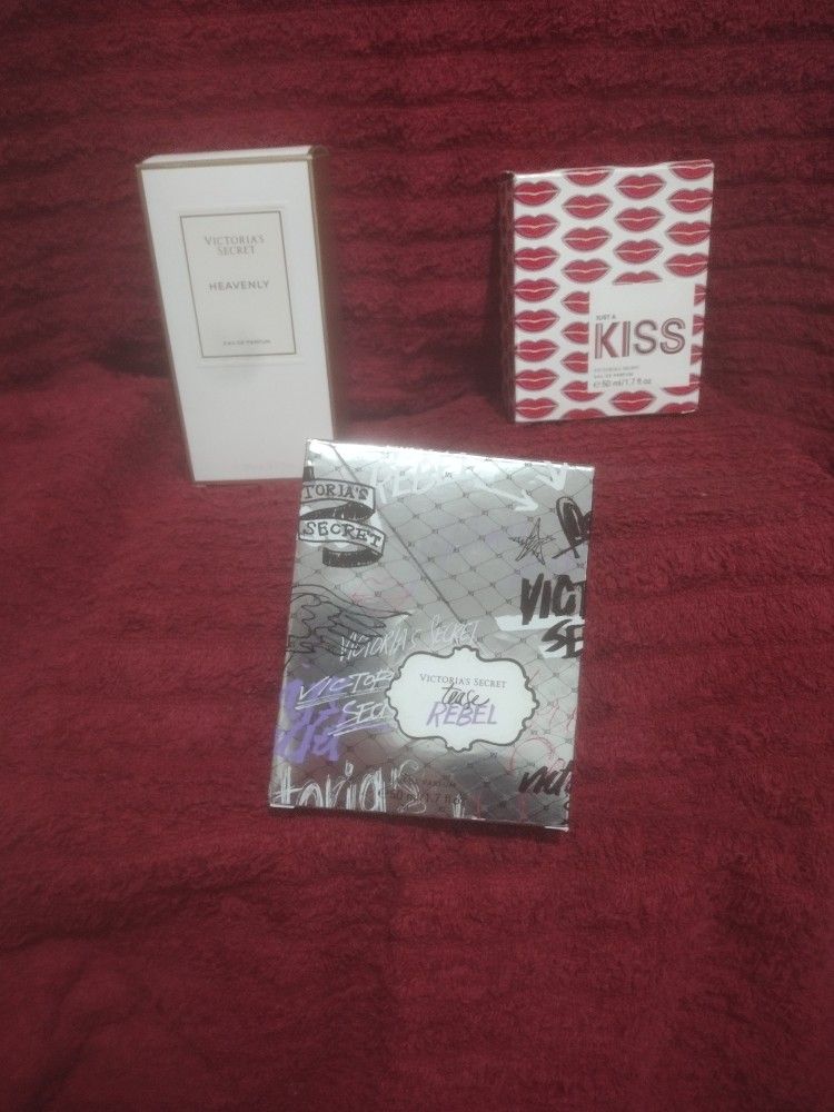 New Victoria Secret Perfumes Heavenly (3.4 Ounces), Tease Rebel (1.7 Ounces), And Just A Kiss(1.7 Ounces)(