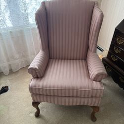 Pink Rose  Stripe Wing Back Chair 