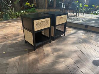 2 Black/Beige Wood/Wicker Night Stands/End Tables