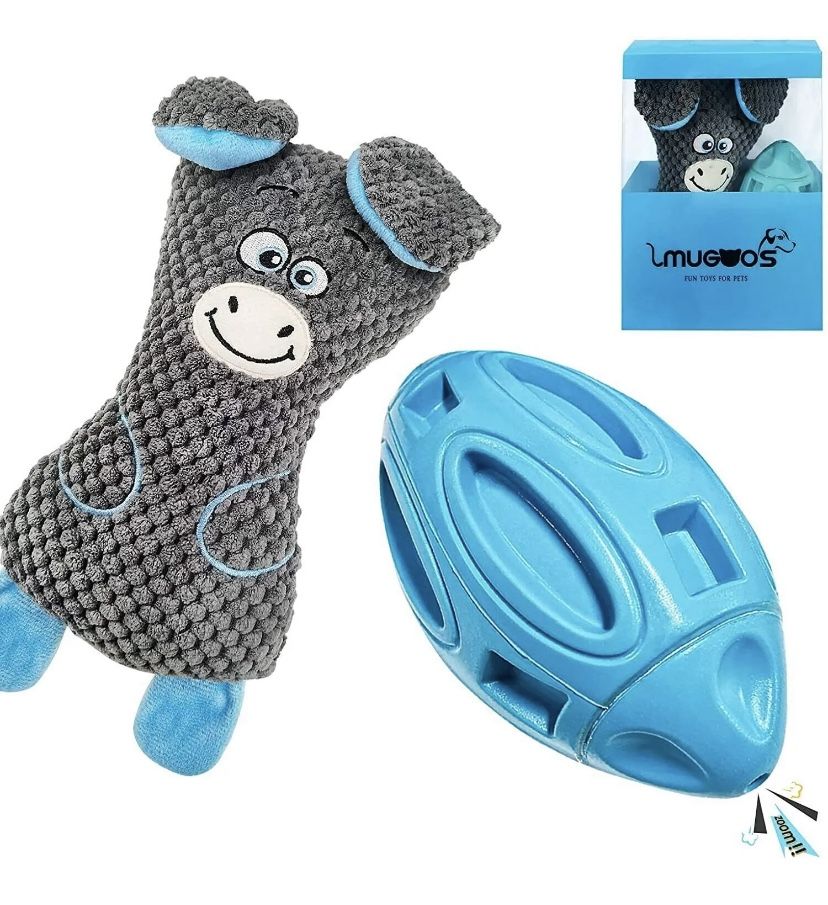 2 Pack Dog Toys for Aggressive Chewers Balls Plush Teeth Cleaning Squeaky Toy US