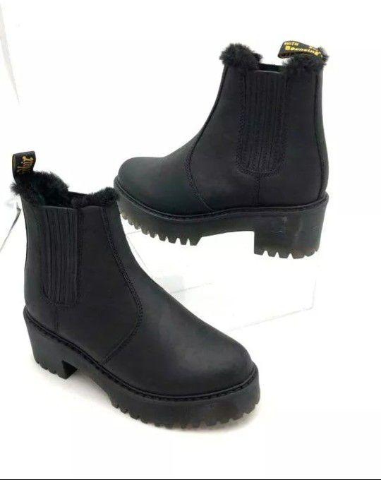 Dr. Marten Rometty Black Leather Combat Fur Boots - Women Size 6