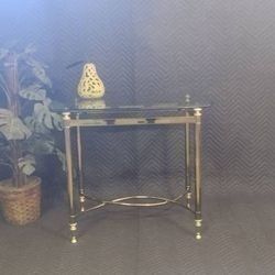 Rectangular Retro Brass and Glass Labarge Style End Accent Table Stand