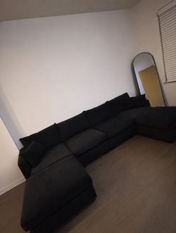 6 piece black corduroy sectional