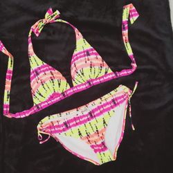 Mudd Tie Dye Vibrant Colored Triangle Bikini With Padded Cups Size Medium 
