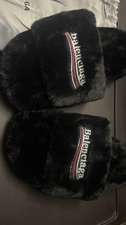 Black Balenciaga Fur Slides