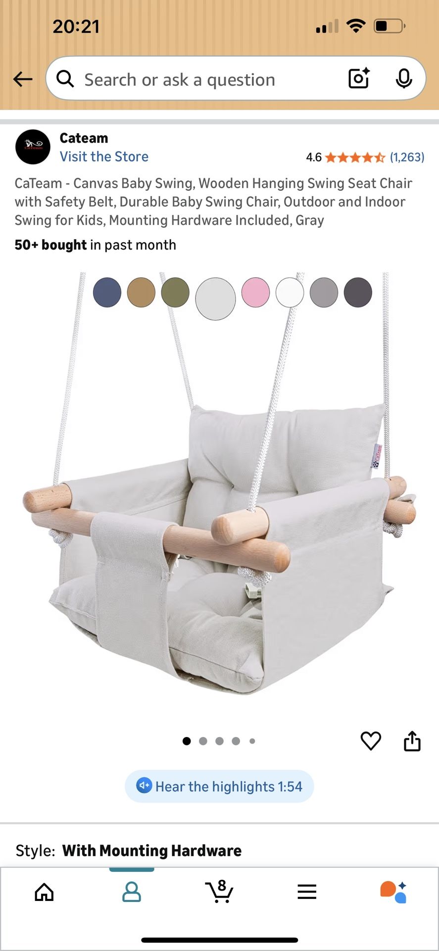 Baby Swing Bamboo And Canvas