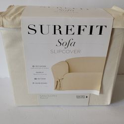 SureFit Cotton Sofa Couch Cover Slipcover Sailcloth Natural 74 In To 96 In New