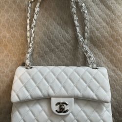 White chanel Leather Handbag 