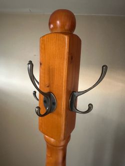 Wooden Standing Coat Rack with Metal Hooks