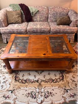 Rustic Solid Wood Coffee Table & End Table Set – Glass Inserts